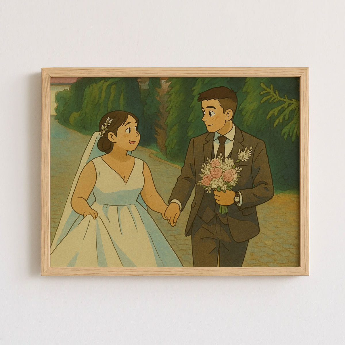 Whimsical Cartoon Wedding Kiss Art Print – Perfect Gift for Newlyweds and Couples
 - 8