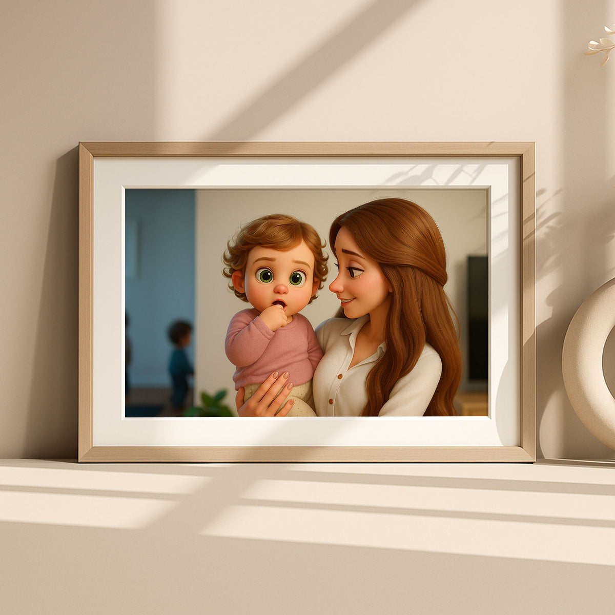 Charming Cartoon Art of a Mother and Baby Embracing - Heartwarming Home Decor for Nursery or Living Room
 - 8