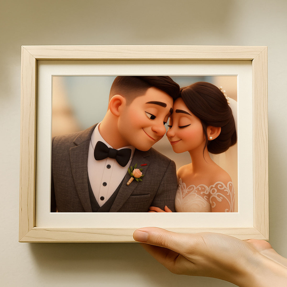 Beautiful Animated Wedding Portrait of a Happy Couple in a Charming Style - Perfect for Your Home Decor
 - 8