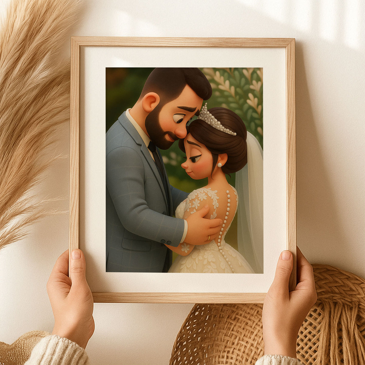 Charming Cartoon Wedding Portrait of Bride and Groom: Perfect Gift for Newlyweds and Home Décor
 - 8