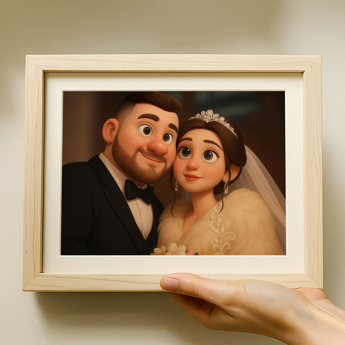 Charming Cartoon Wedding Portrait of Happy Couple - Whimsical Art for Love Celebrations
 - 8