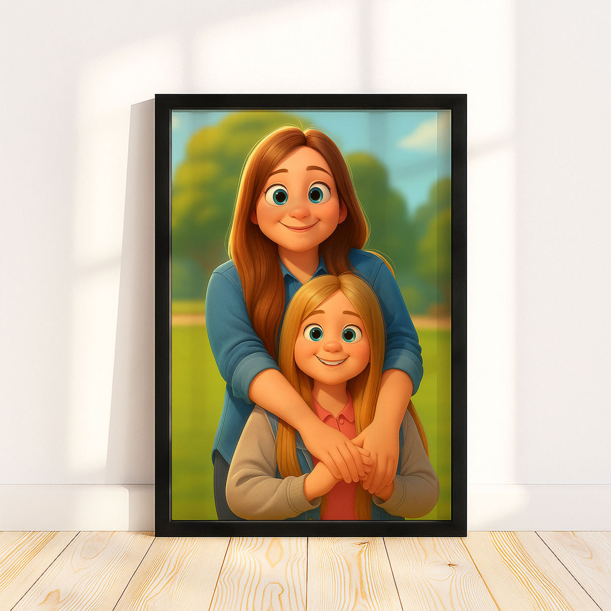 Heartwarming Cartoon Art of Father and Baby in a Sunny Field – Perfect for Family Décor
 - 8