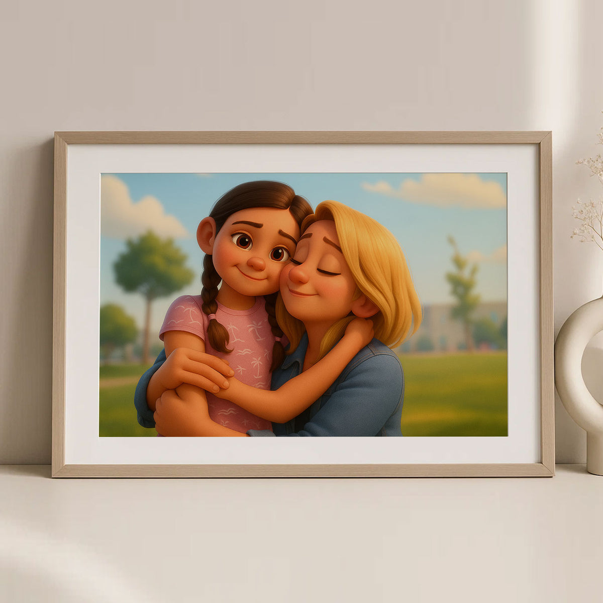 Whimsical Family Portrait Art – Heartwarming Cartoon Style Print of Father, Mother, and Baby Joy
 - 8