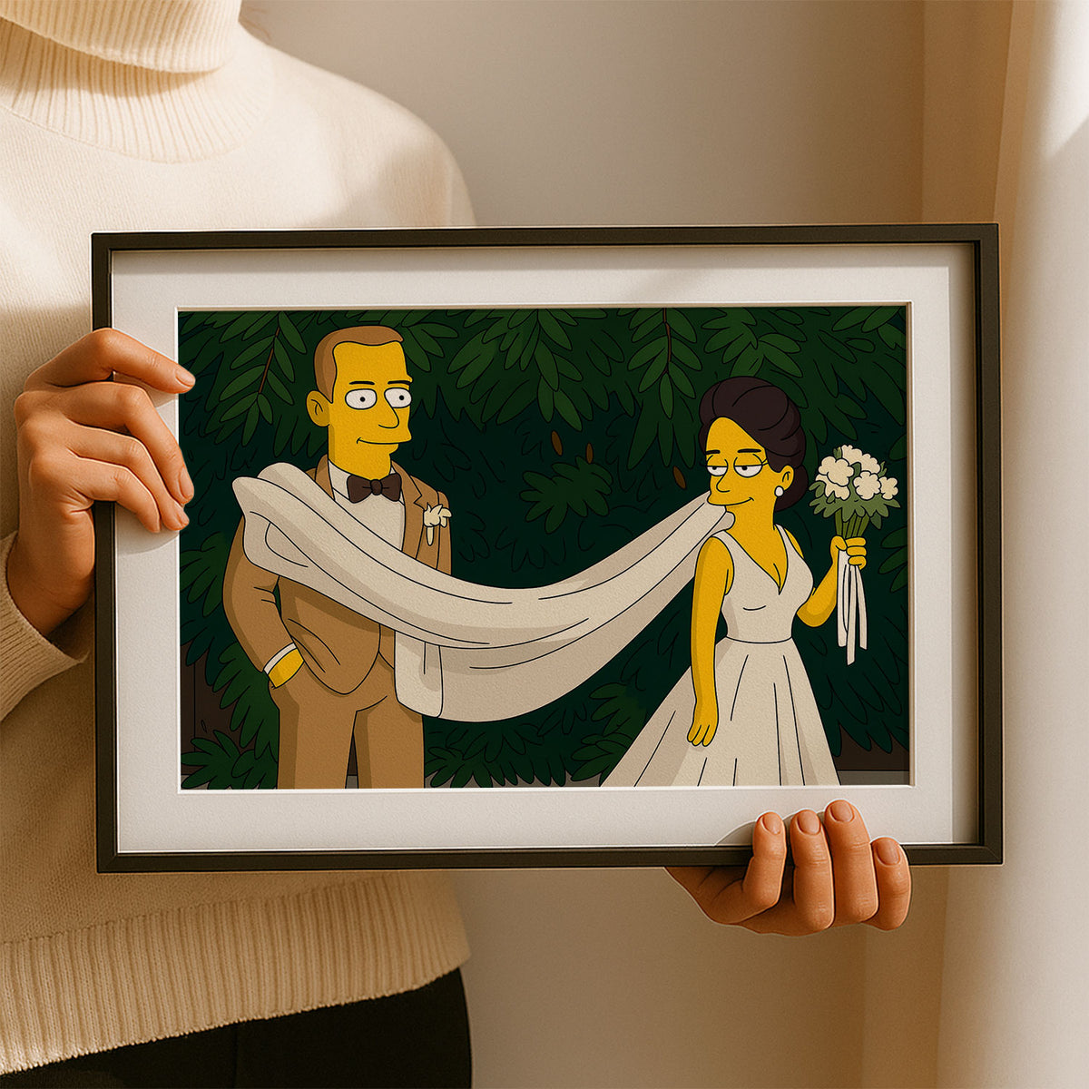 Charming Simpsons Wedding Art Print: Homer and Marge Celebrate Love in Vibrant Cartoon Style
 - 8
