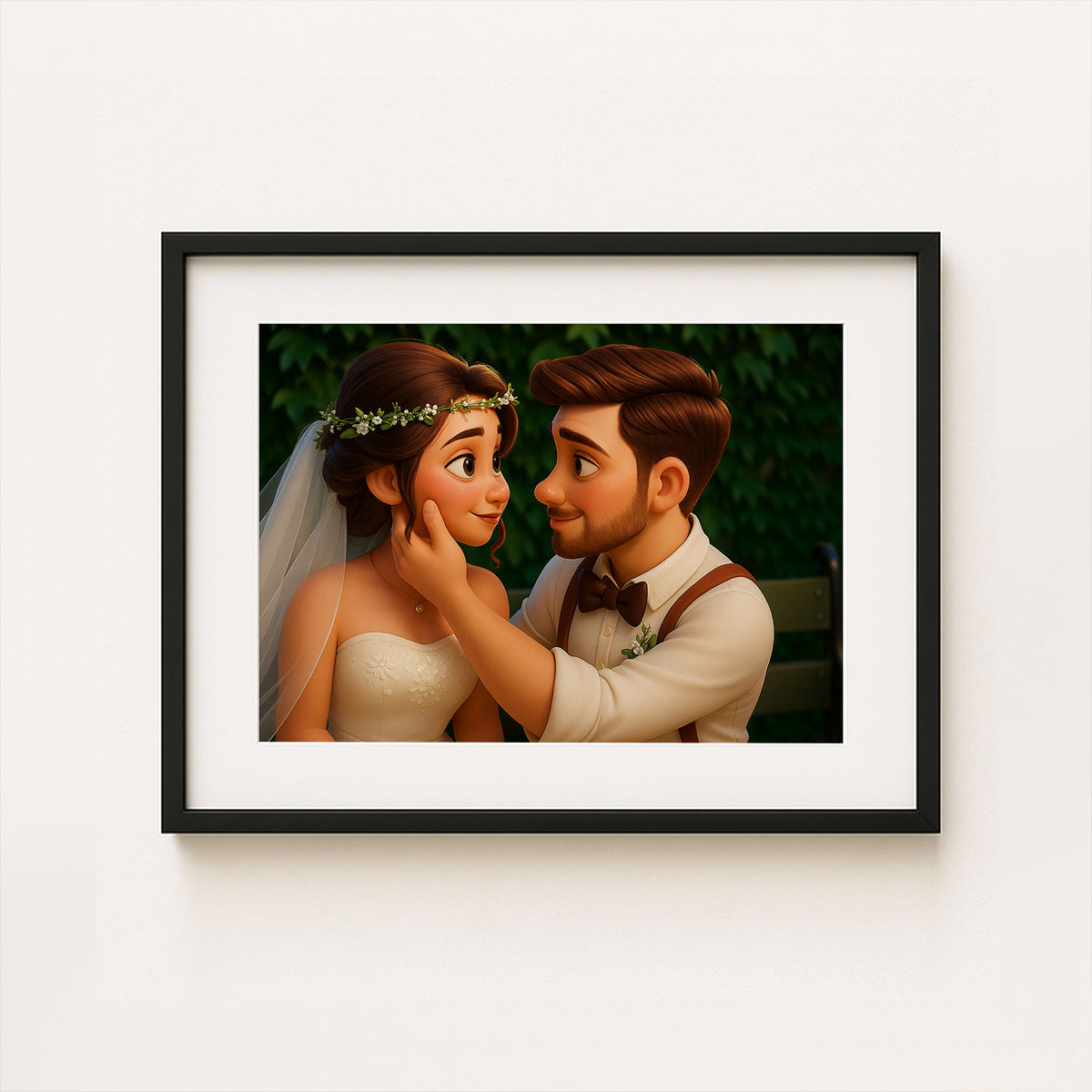 Charming Animated Wedding Portrait of Couple in Love - Perfect Art for Home Decor
 - 8