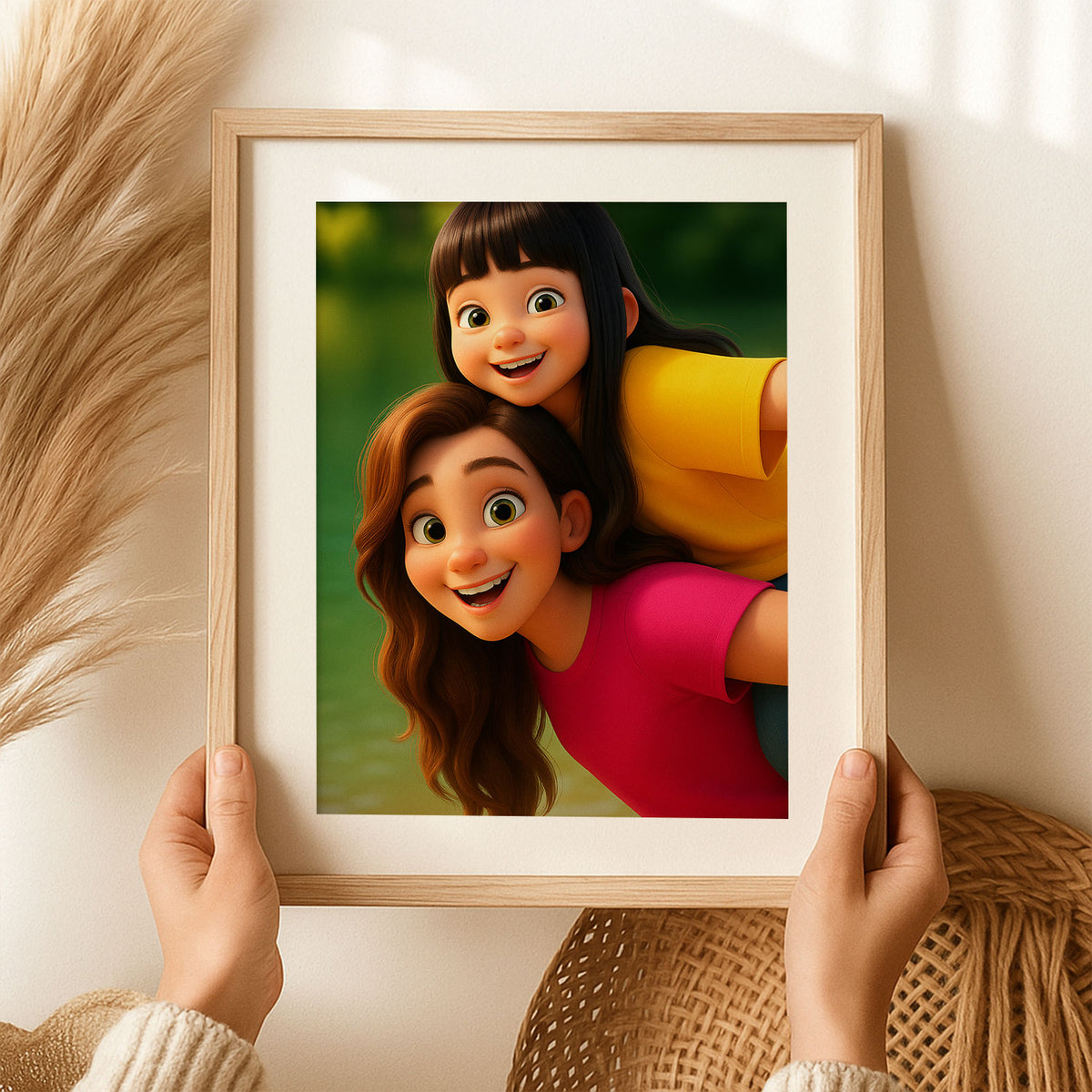 Heartwarming Cartoon Art of Dad and Son Joyfully Playing Together in a Colorful Autumn Landscape
 - 7