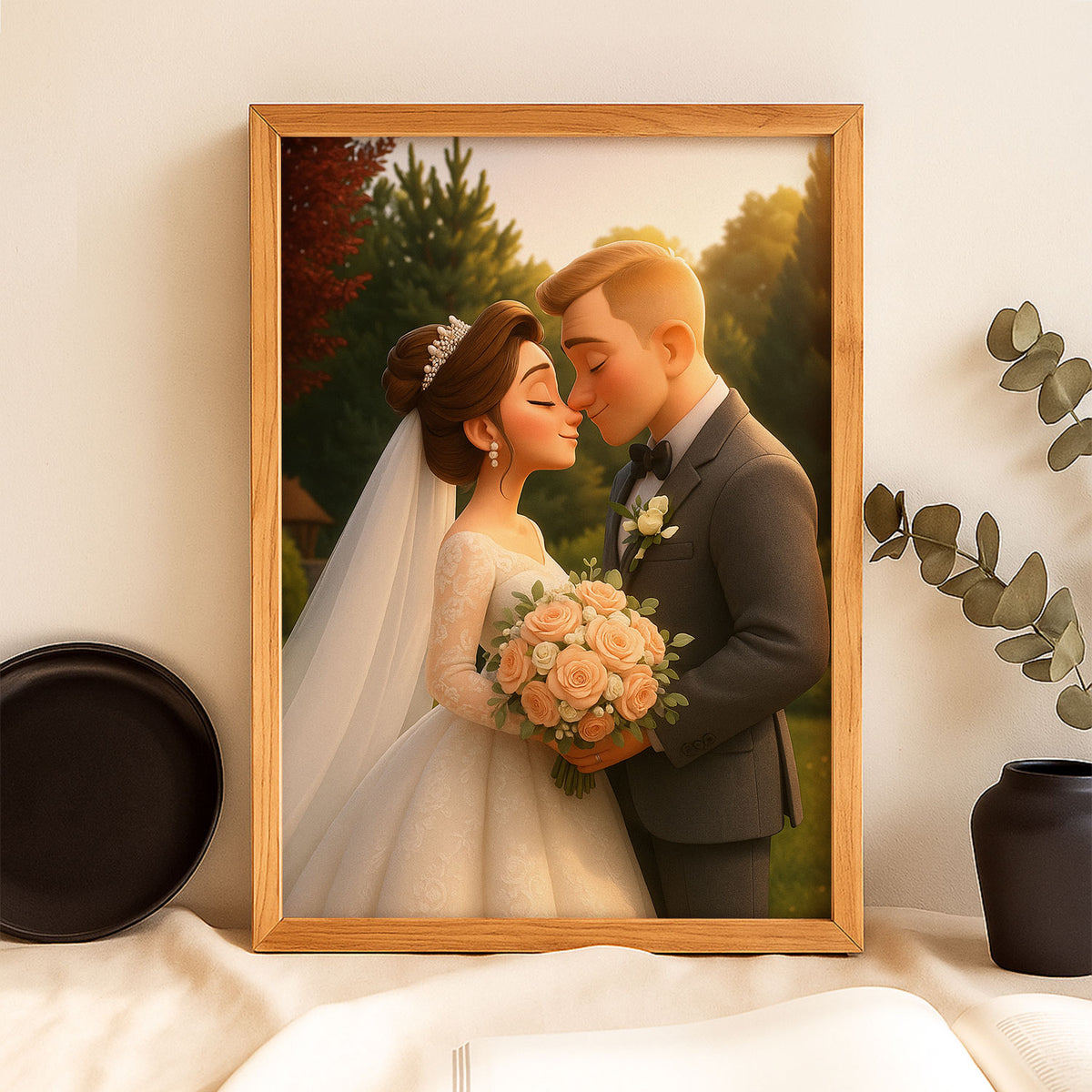 Charming Cartoon Wedding Couple Art Print – Whimsical Illustration for Home Decor and Gifts
 - 8