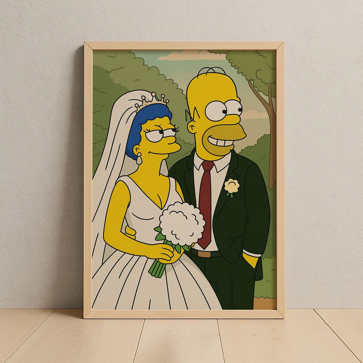 Whimsical Cartoon Wedding Artwork: Fun Simpsons-Inspired Bride and Groom Illustration
 - 8