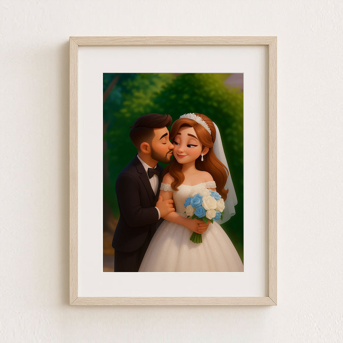 Charming Animated Wedding Portrait of a Happy Couple – Perfect for Home Decor &amp; Gift Ideas
 - 8