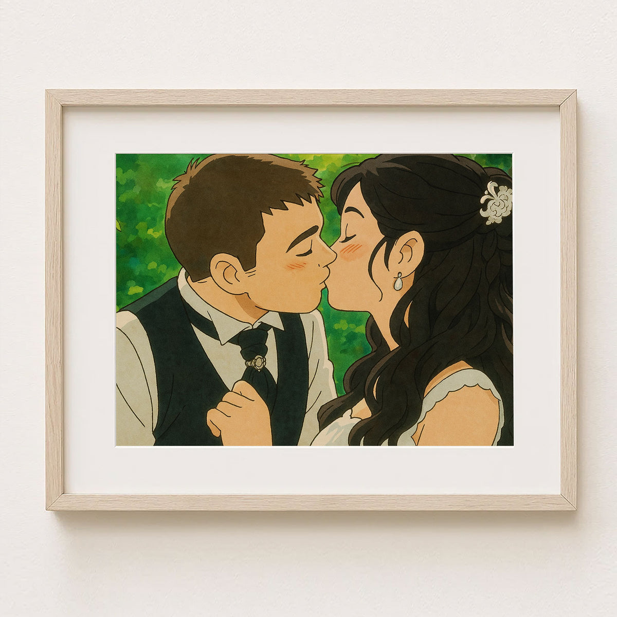Romantic Wedding Kiss Art Print | Elegant Anime Style Artwork for Home Décor
 - 8