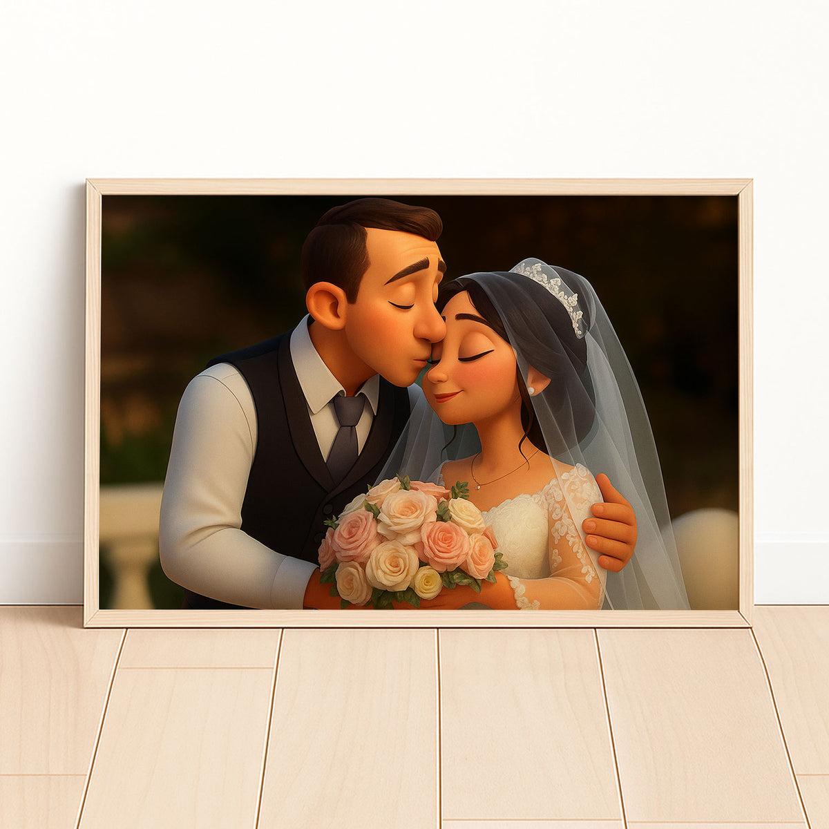 Charming Wedding Couple Art Print | Lovely Animated Style Portrait for Home Decor
 - 8