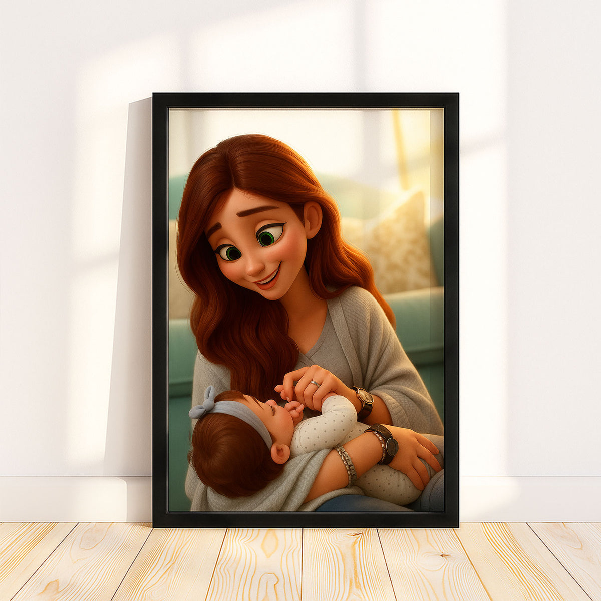 Adorable Mother and Baby Digital Art Print - Heartwarming Cartoon Style for Home Decor and Gift Ideas
 - 8