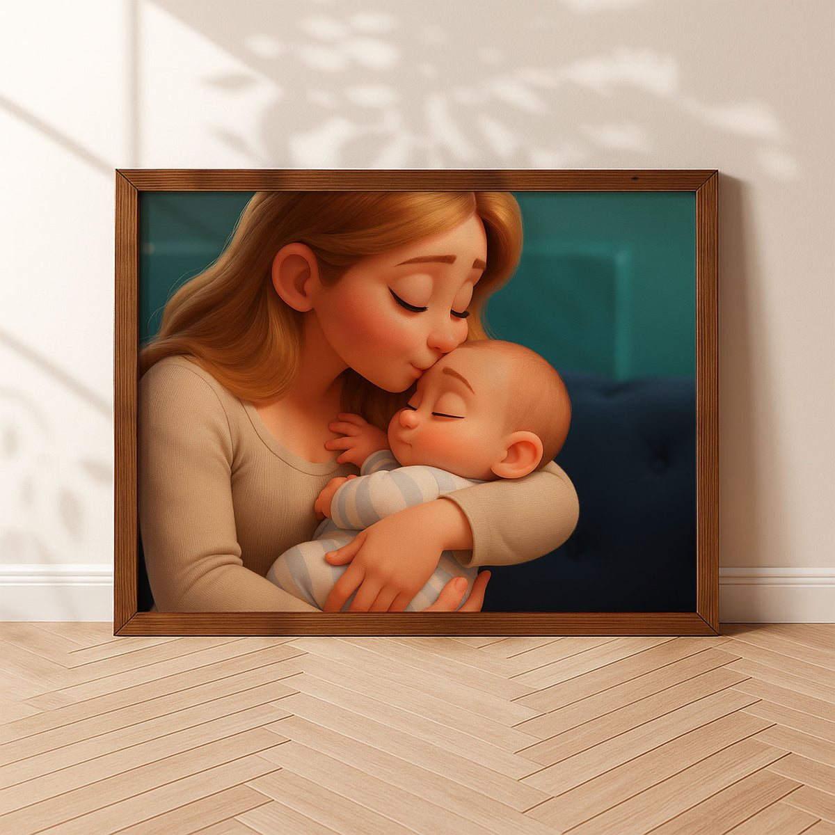 Heartwarming Mother and Baby Digital Art Print - Cozy Moments in a Charming Cartoon Style for Home Decor
 - 8