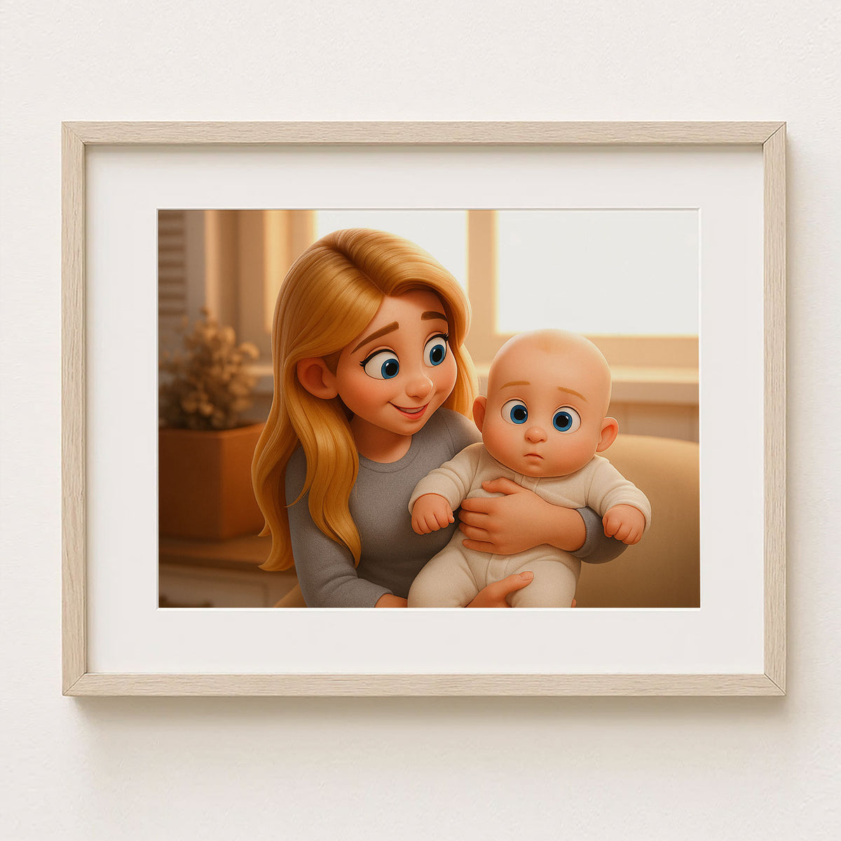 Heartwarming Cartoon Illustration of a Mother Snuggling with Her Sleeping Baby – Perfect for Nursery Decor and Family Love
 - 8