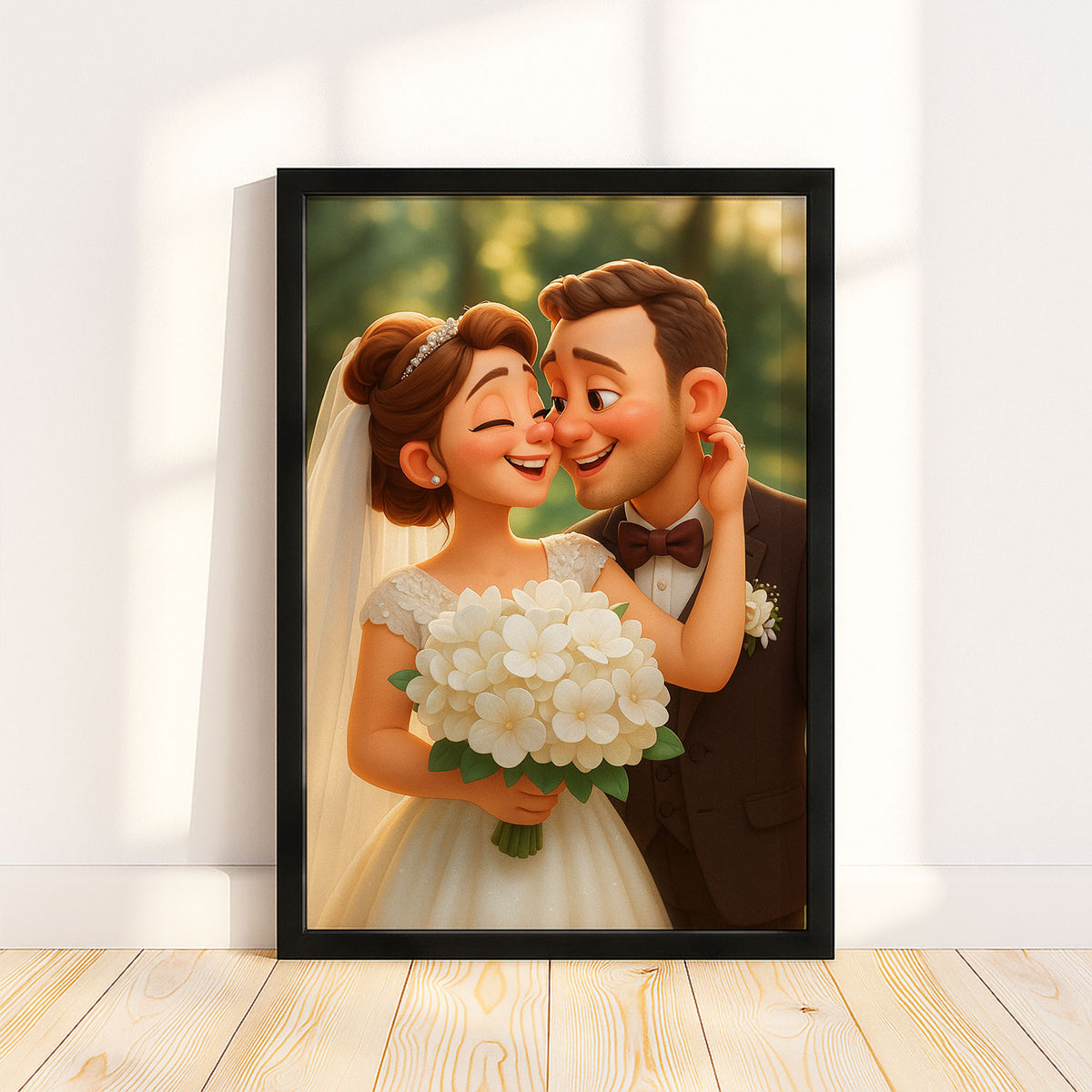 Charming Wedding Illustration: Disney-Inspired Romantic Couple in Lush Garden
 - 8