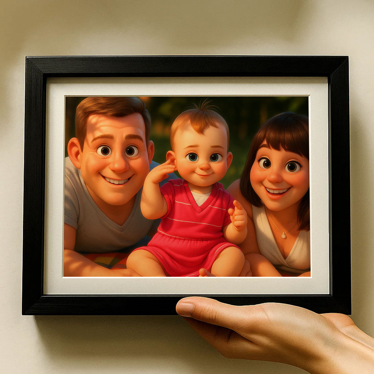 Heartwarming Cartoon Painting of a Girl and Her Mother Embracing on the Beach – Perfect Gift for Family Love
 - 8