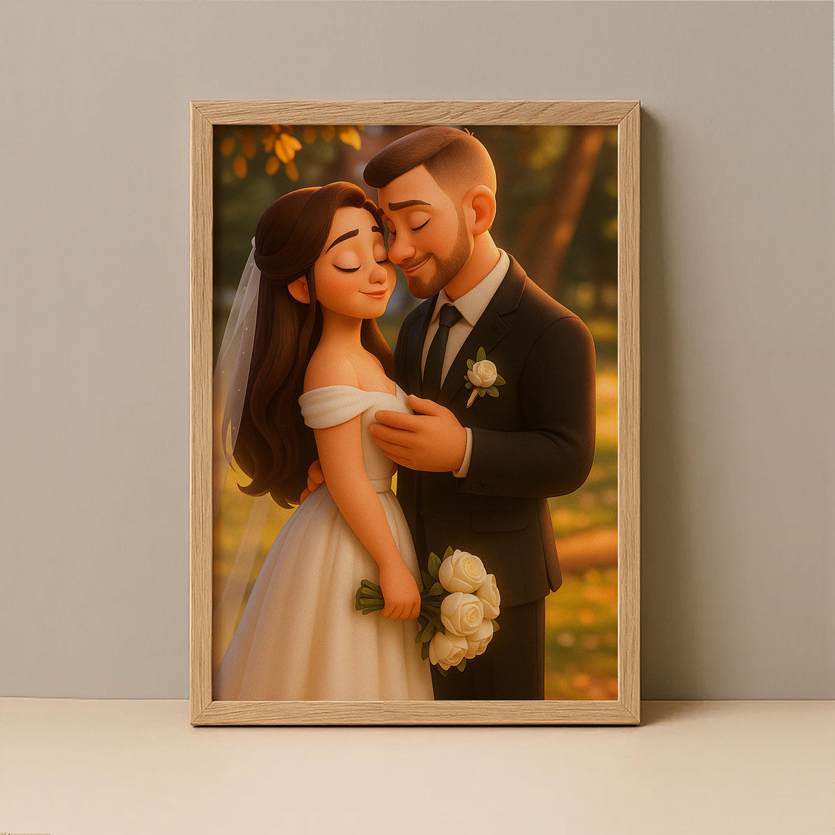 Charming Cartoon Wedding Portrait of a Happy Couple - Perfect Gift for Engagements and Anniversaries
 - 8