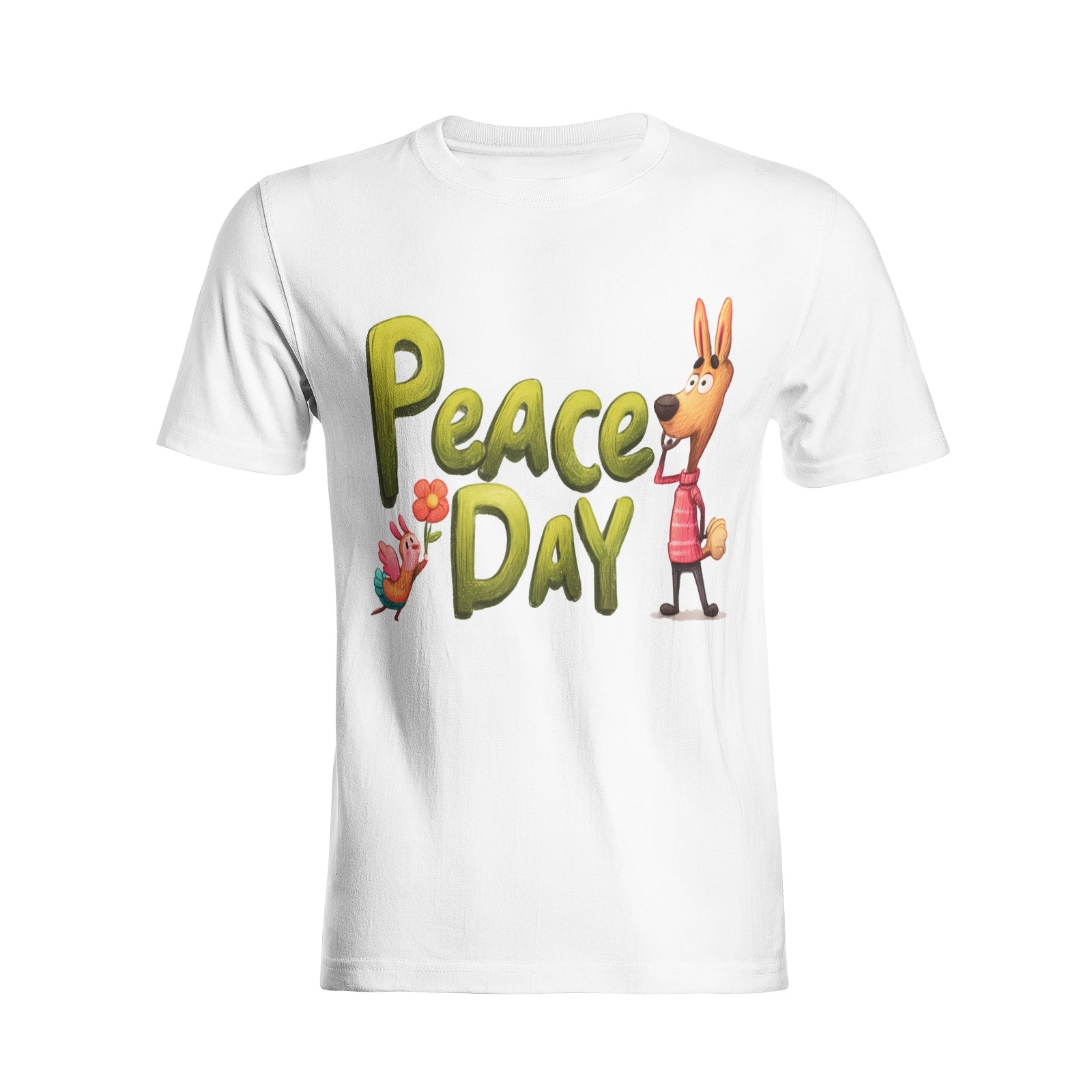 Peace Day with Animal Characters Cotton T-shirts For Hippie