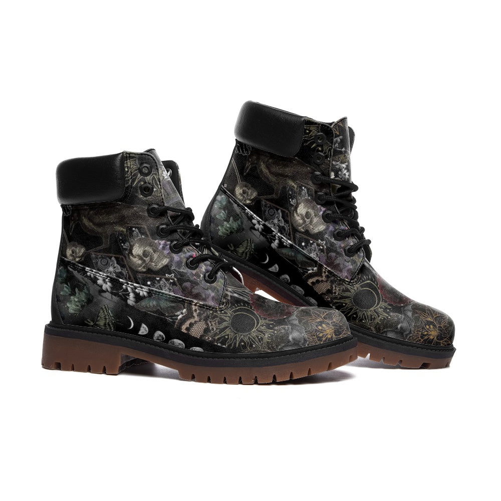 Dark Moon Forest Floral Art Leather Boots Casual Lightweight TB
