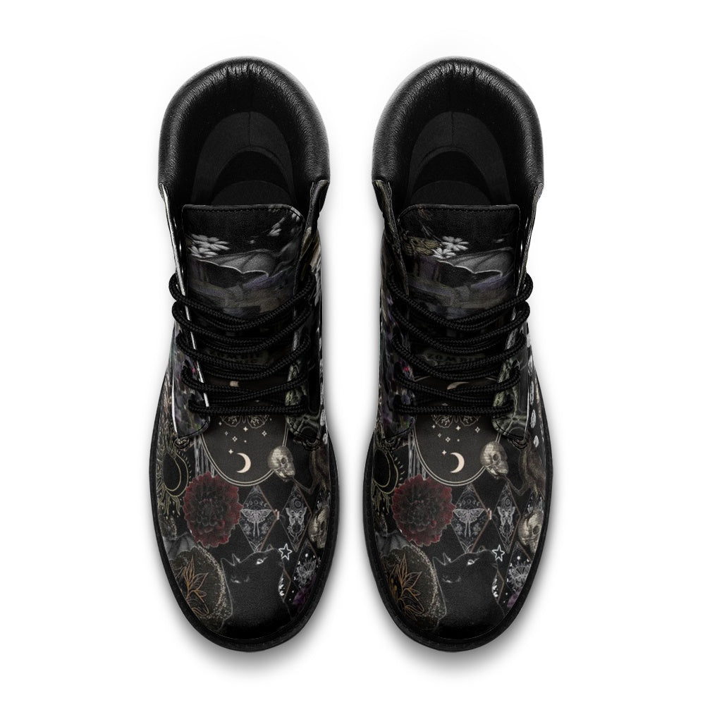 Dark Moon Forest Floral Art Leather Boots Casual Lightweight TB