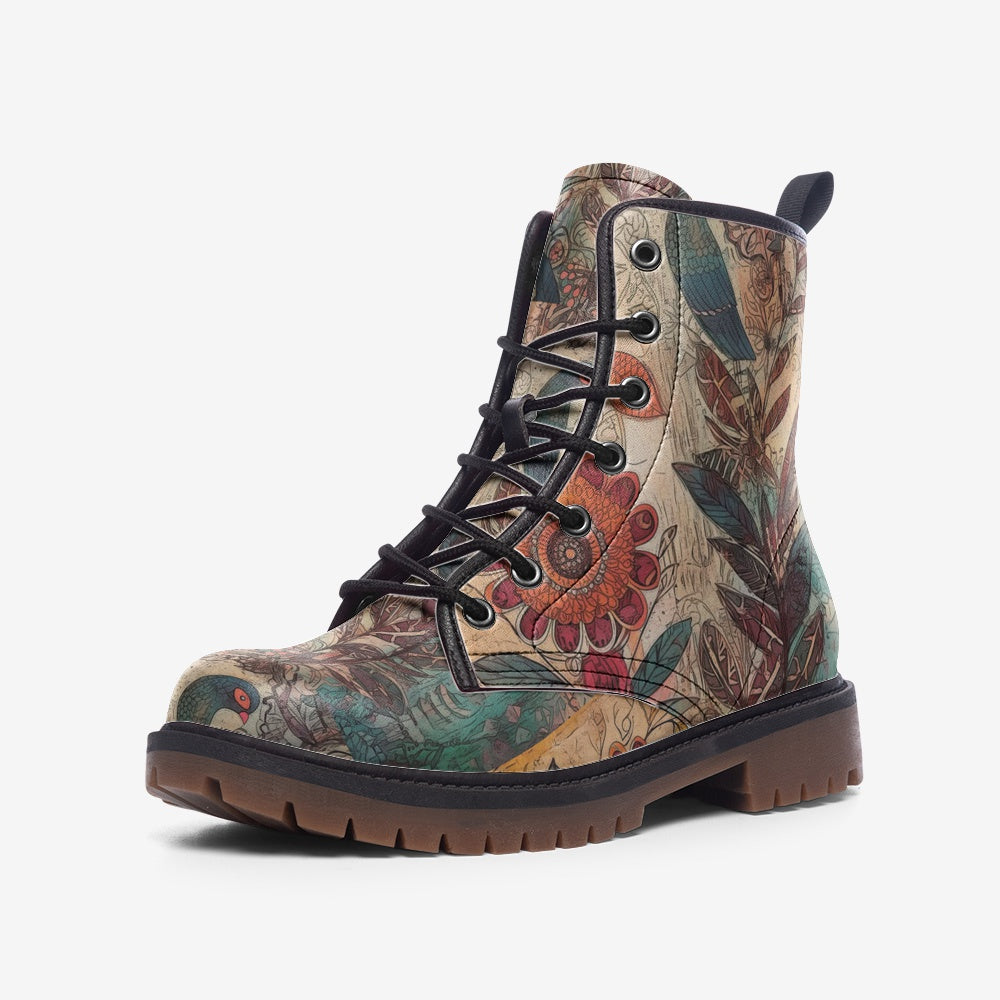 Boho Bird & Floral Art Leather Lightweight boots MT