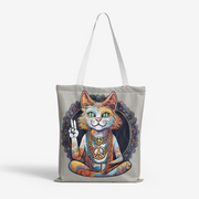 A cartoon of A hippie cat with peace symbol necklace and braids Natural Canvas Tote Bags