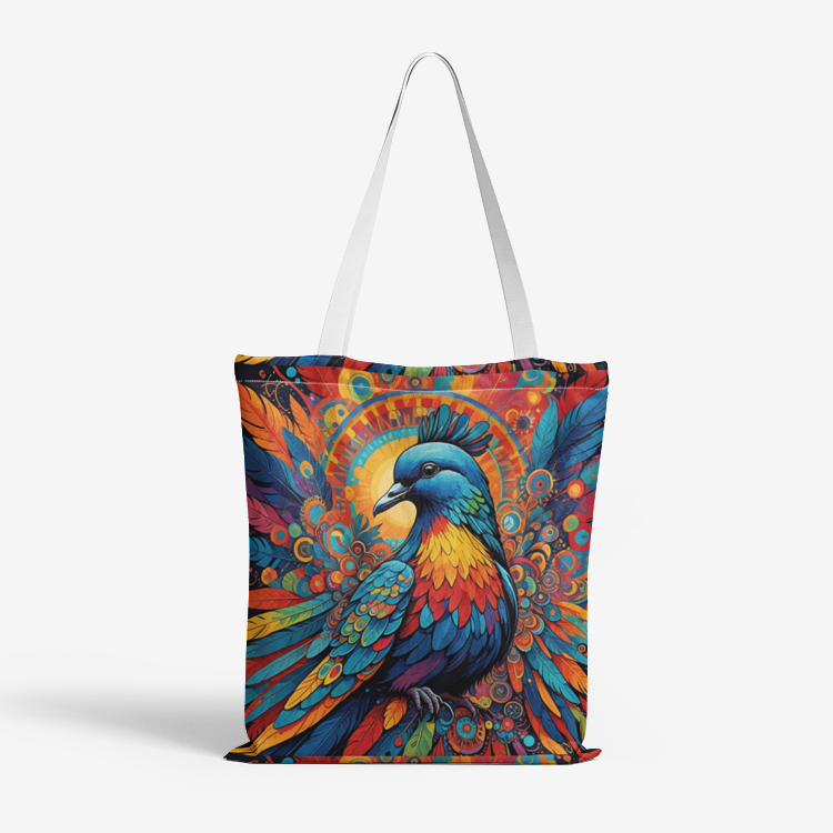 A Hippie Dove with peace and love symbol Natural Canvas Tote Bags
