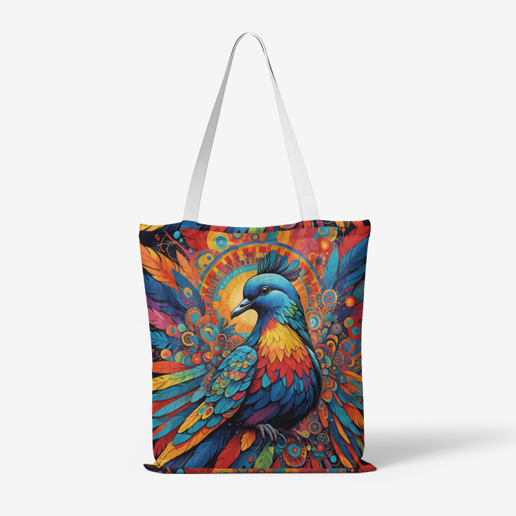 A Hippie Dove with peace and love symbol Natural Canvas Tote Bags