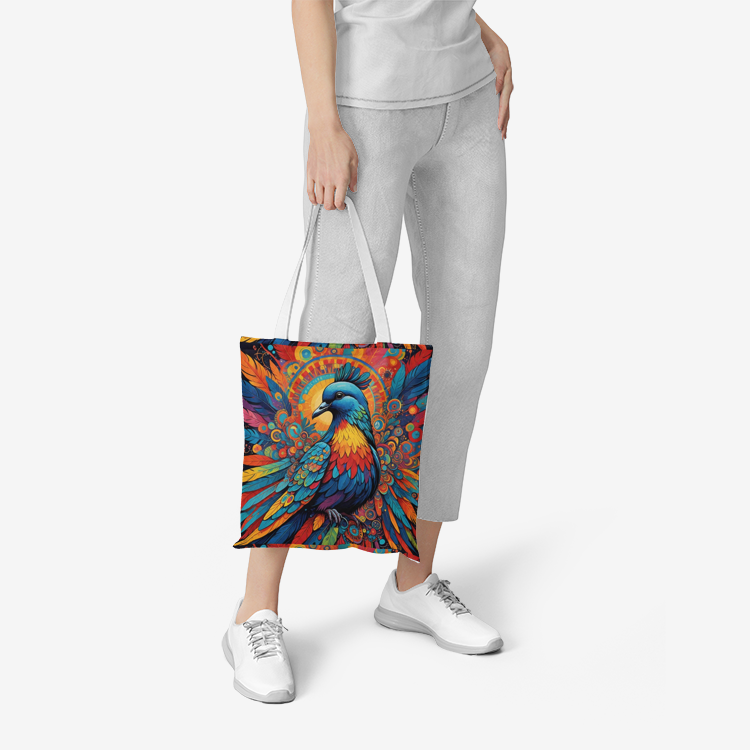 A Hippie Dove with peace and love symbol Natural Canvas Tote Bags