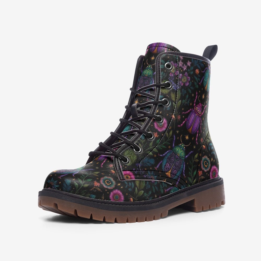 Psychedelic Beetle Floral Leather Boots Casual Lightweight Style