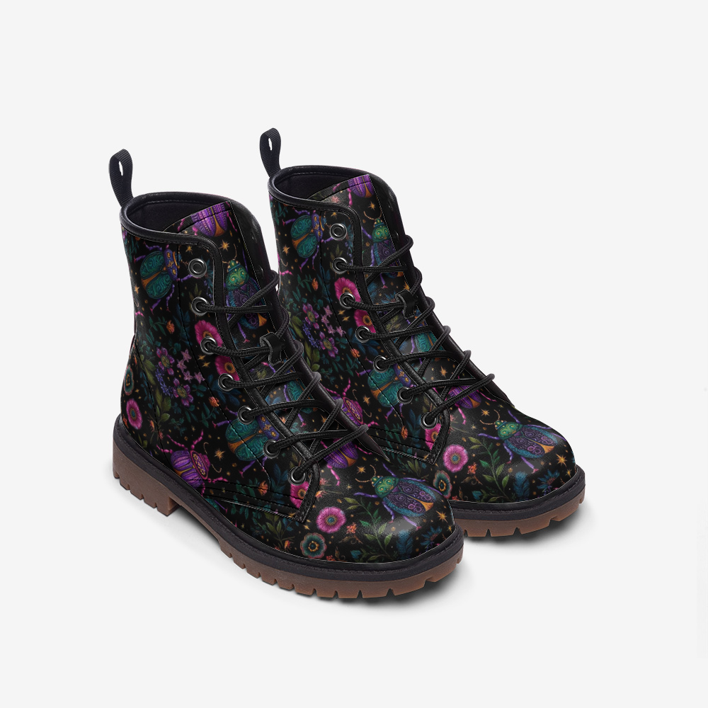 Psychedelic Beetle Floral Leather Boots Casual Lightweight Style