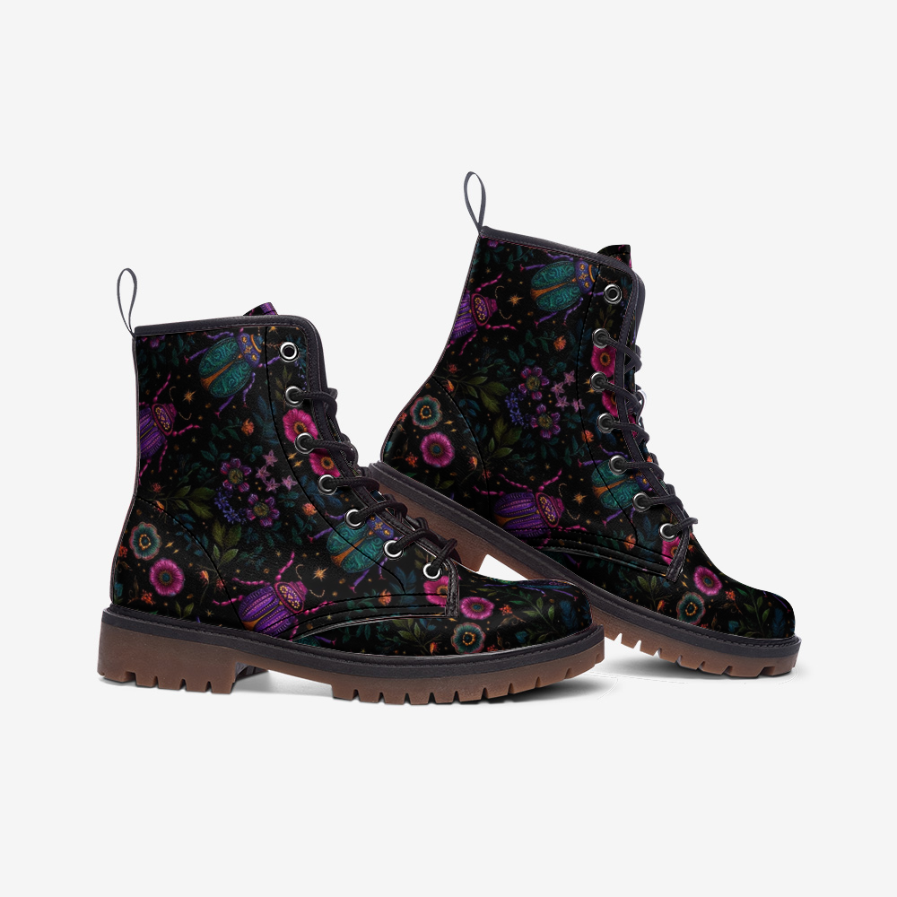 Psychedelic Beetle Floral Leather Boots Casual Lightweight Style