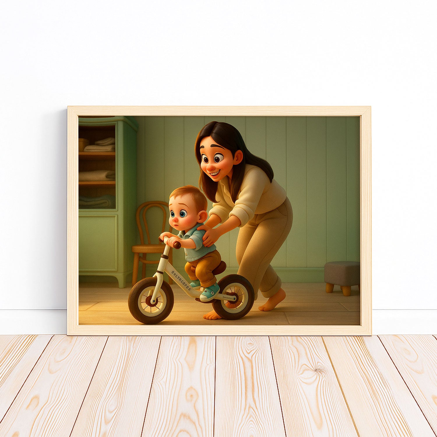 Adorable Illustration of a Mother and Baby Embracing: A Heartwarming Art Print for Your Home Decor
 - 1