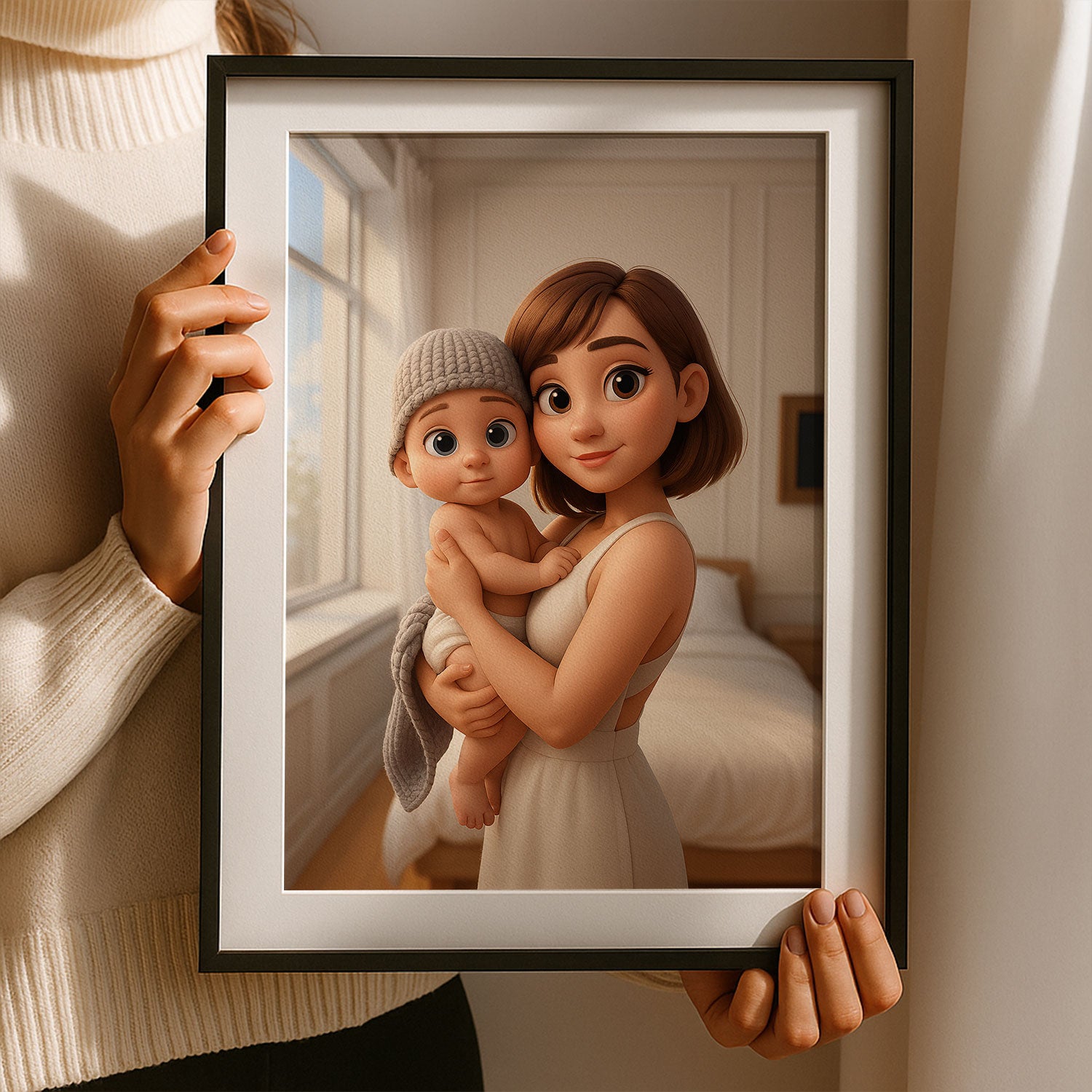 Adorable Mother and Baby Illustration: Heartwarming Digital Art Print Perfect for Nursery or Family Decor
 - 1