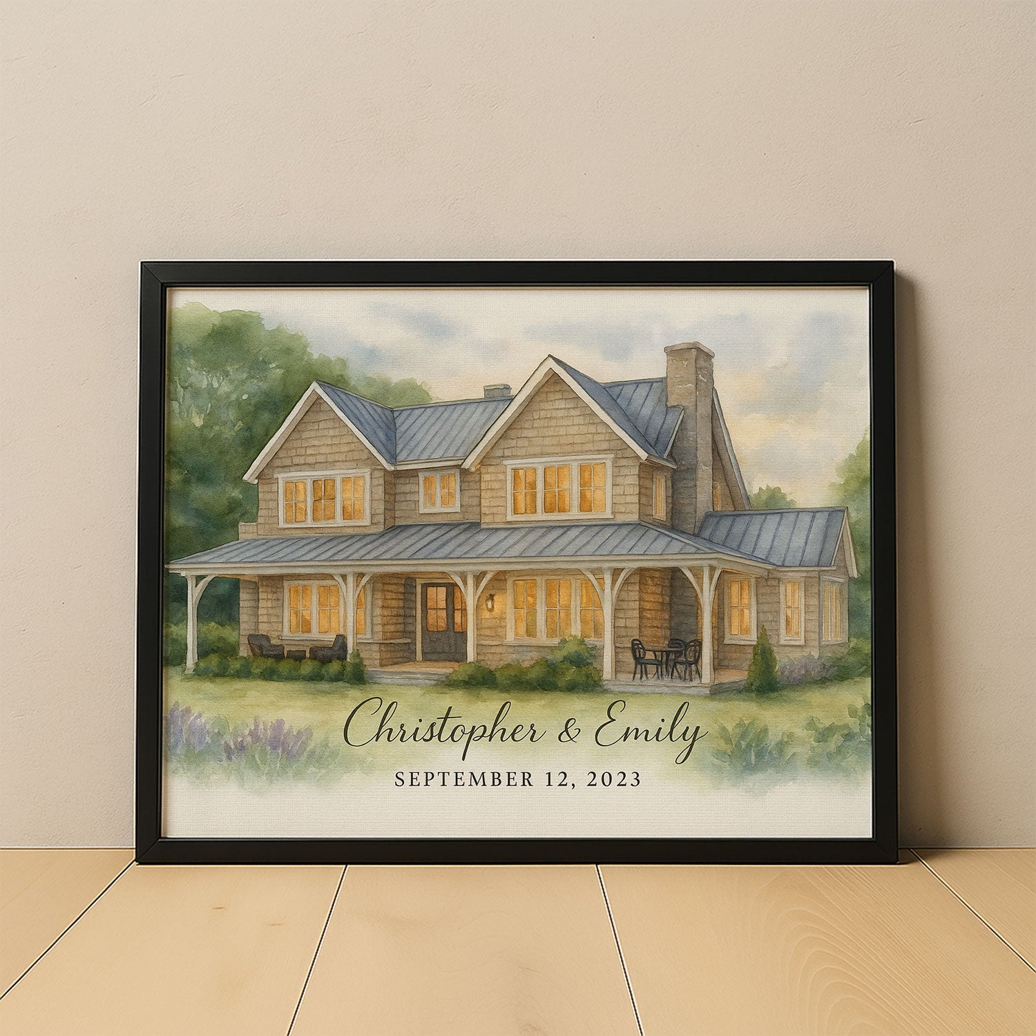 Beautiful Personalized Watercolor Home Portrait for the Richardson Family - Unique Gift for Any Occasion
 - 1