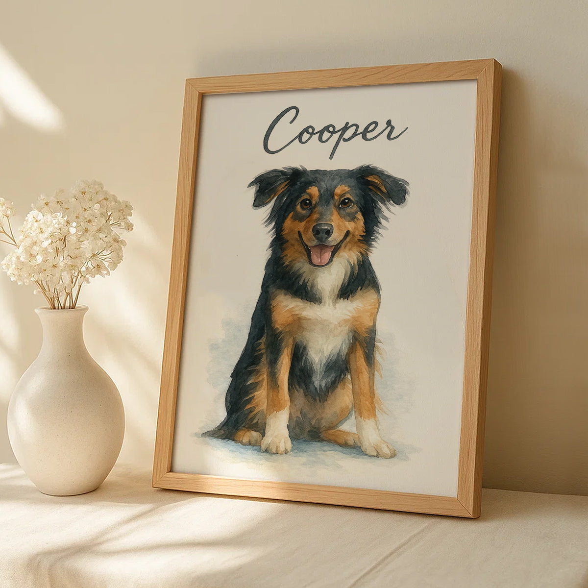 Beautiful Watercolor Pet Portrait of a Black Dog Named Oscar – Perfect Decor for Animal Lovers
 - 1