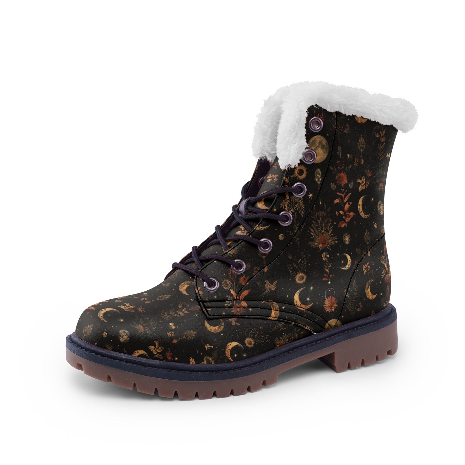Cosmic Moon Floral Lace Up Winter Boots