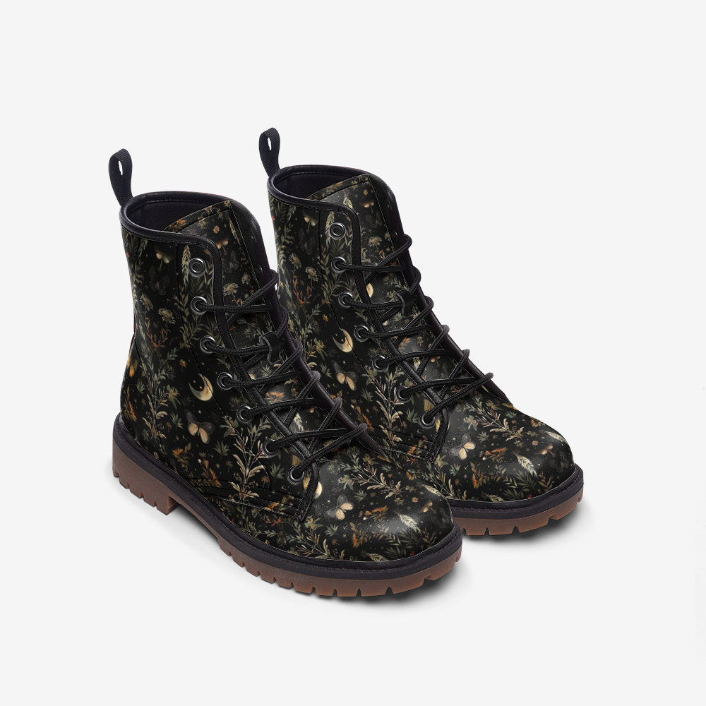 Moon Butterfly Floral Casual Leather Lightweight Combat boots