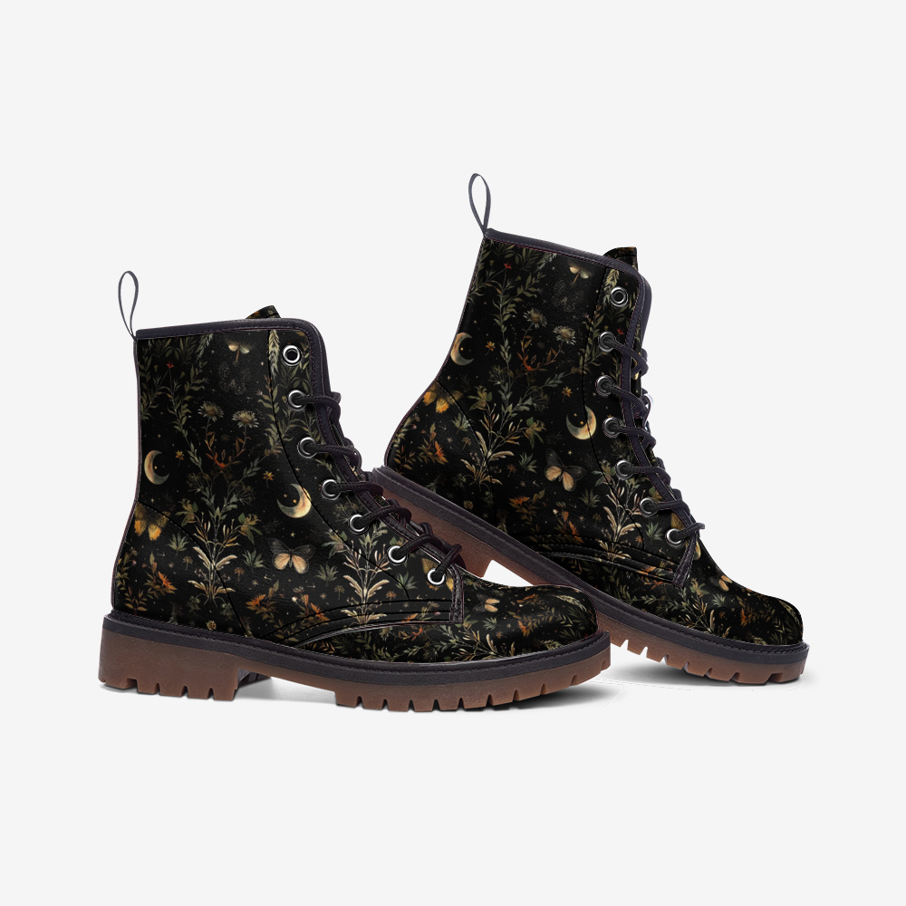 Moon Butterfly Floral Casual Leather Lightweight Combat boots
