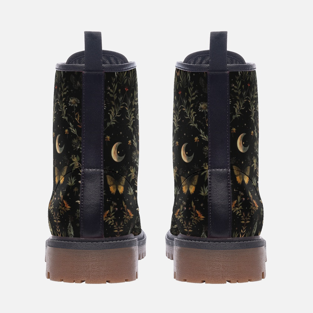 Moon Butterfly Floral Casual Leather Lightweight Combat boots