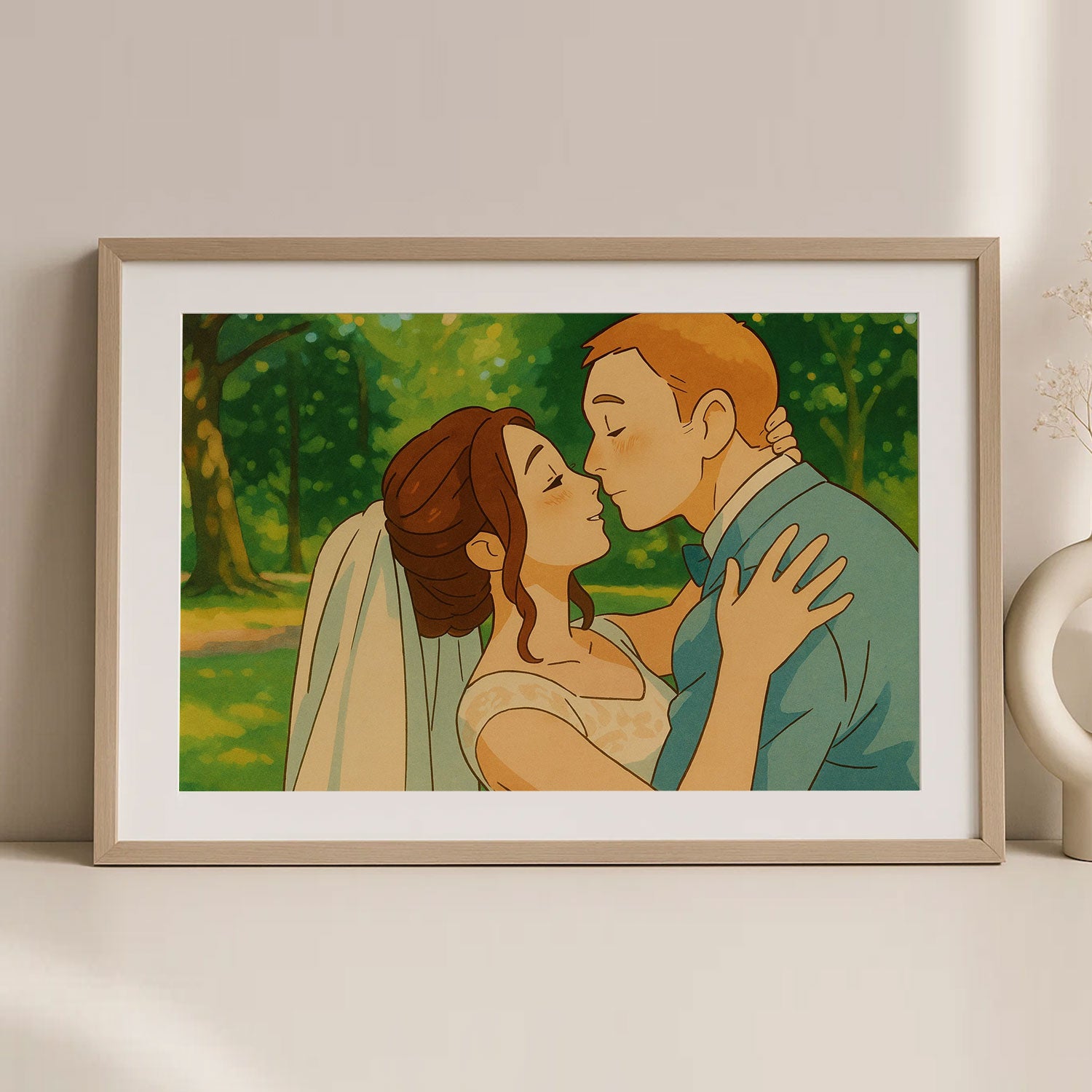 Captivating Anime-Inspired Art Print of a Romantic Kiss for Couples Decor
 - 1