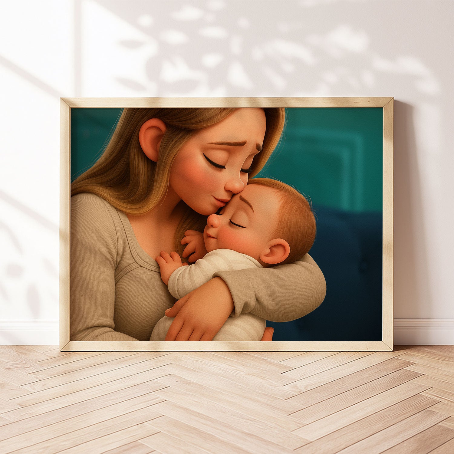 Captivating Home Decor: Charming Animated Illustration of a Mother and Daughter Practicing Yoga Together in Bright Living Room
 - 1