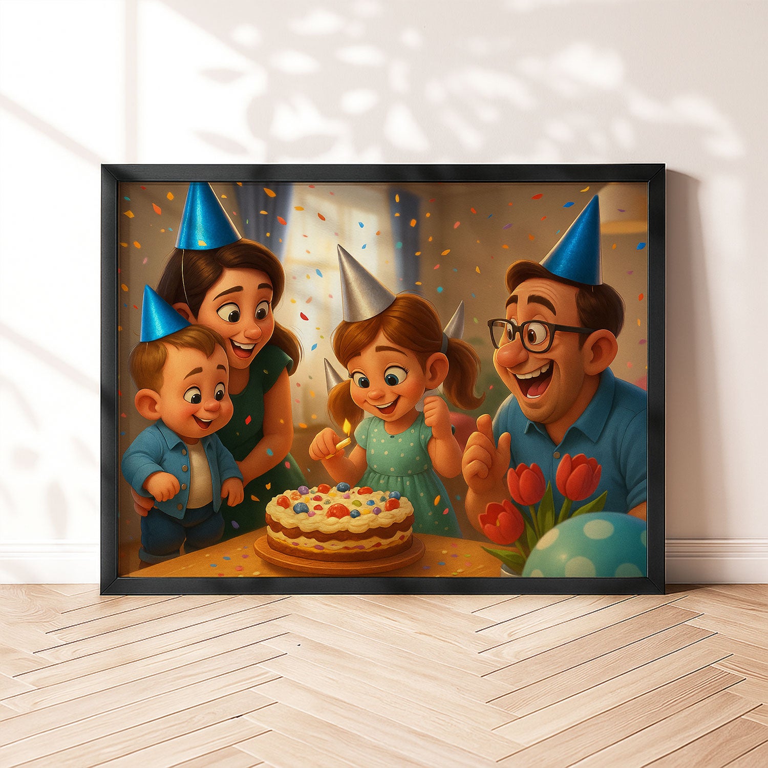 Celebrate Joy with Disney-Themed Happy Birthday Canvas Art - Charming Family Illustration, Perfect Gift for Kids' Room Decor
 - 1