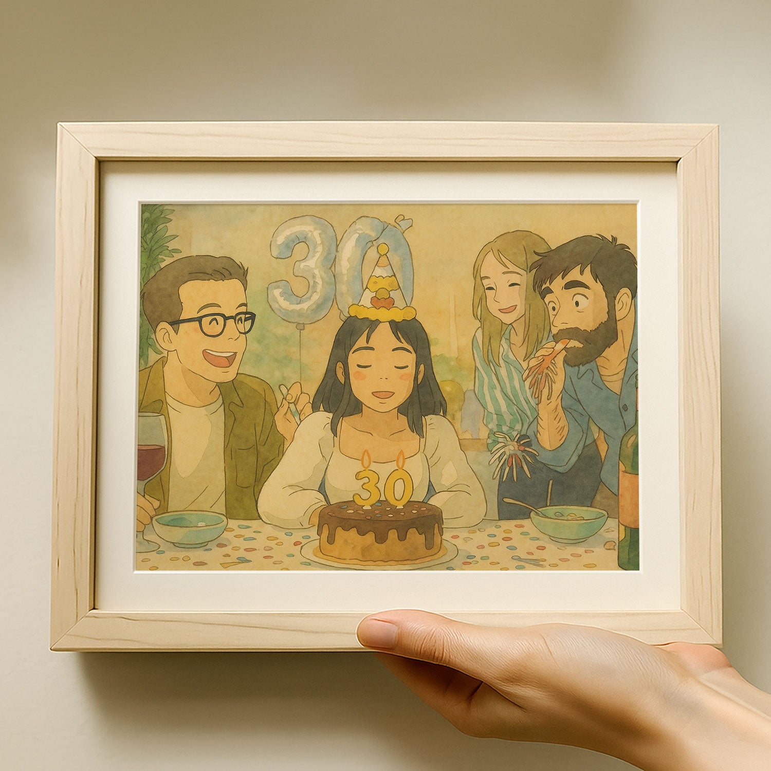 Celebrate Milestones with Custom Happy Birthday Canvas Art - Ghibli-Inspired Illustration for 30th Birthday, Unique Gift Idea
 - 1