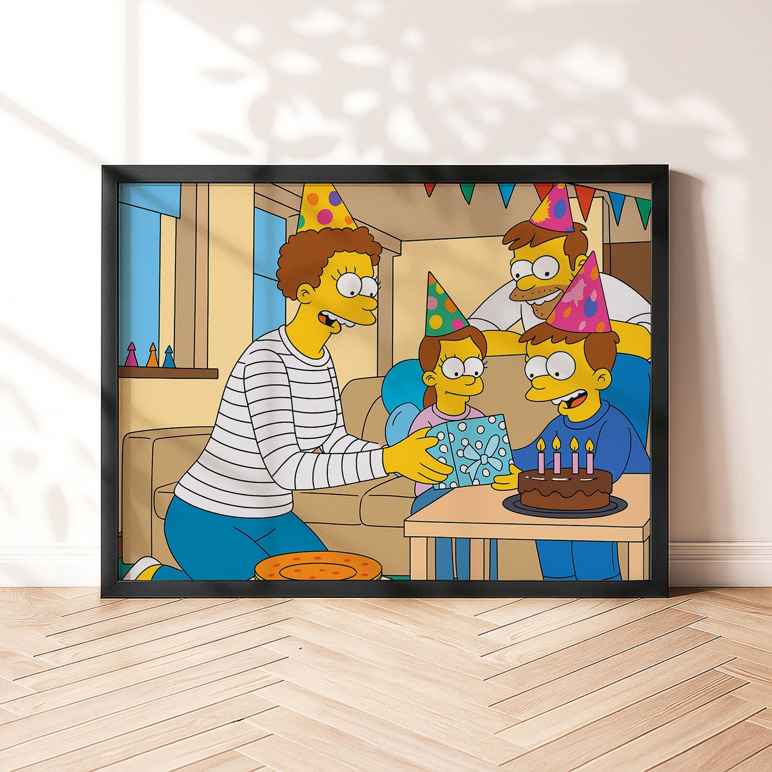 Celebrate with Personalized Happy Birthday Canvas Art Inspired by The Simpsons – Custom Cartoon Family Portrait Gift
 - 1