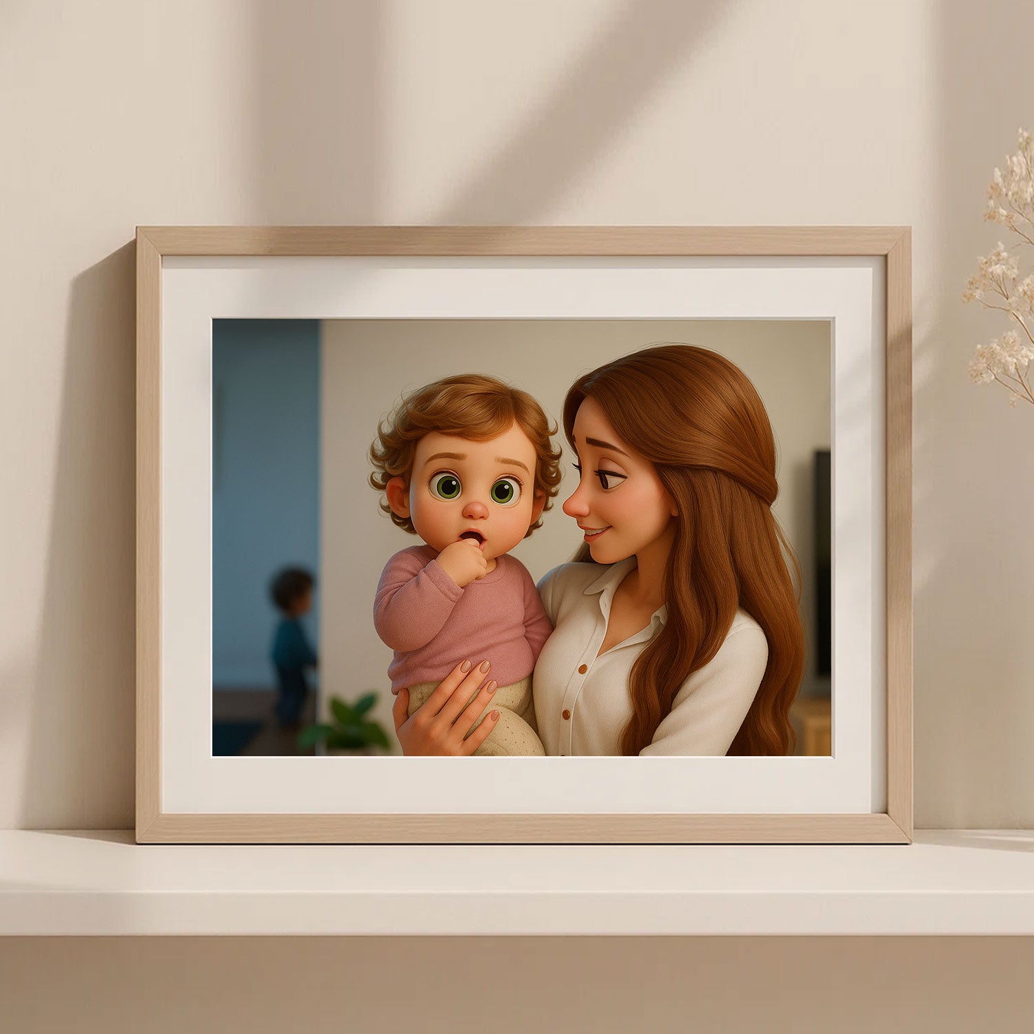 Charming 3D Illustration of a Loving Mother Holding Her Baby – Heartwarming Art for Family Decor and Nursery Inspiration
 - 1