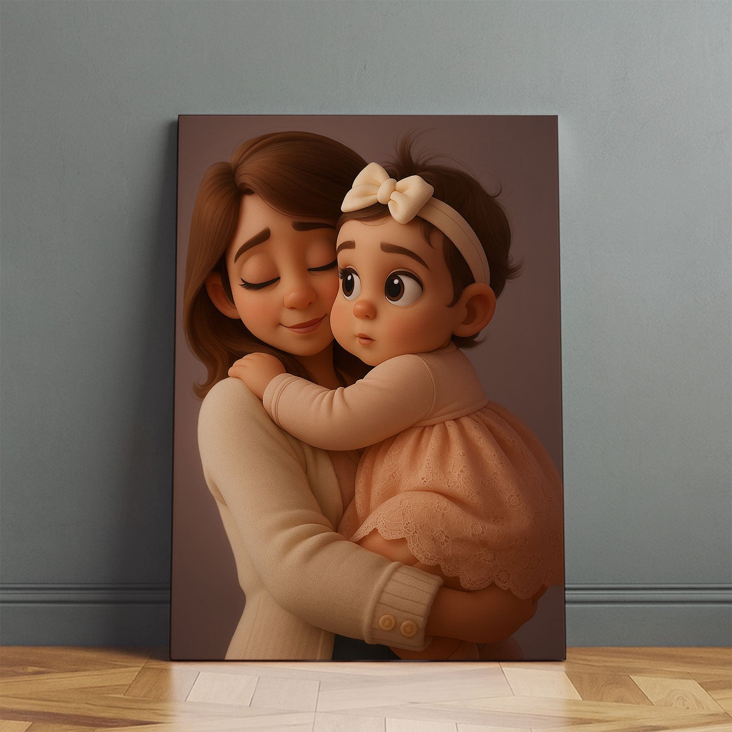Charming Animated Mother and Baby Portrait - Heartwarming Family Art Print for Your Home Decor
 - 1