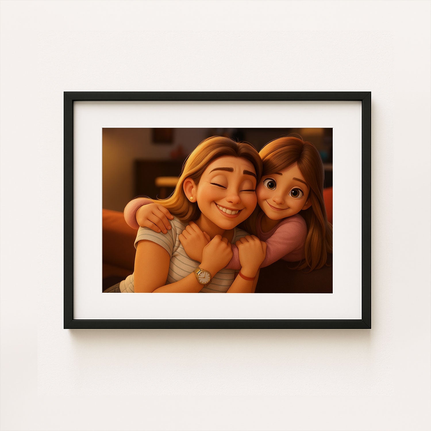 Charming Animated Mother-Daughter Portrait in Vibrant Colors – Perfect Kids Room Decor
 - 1