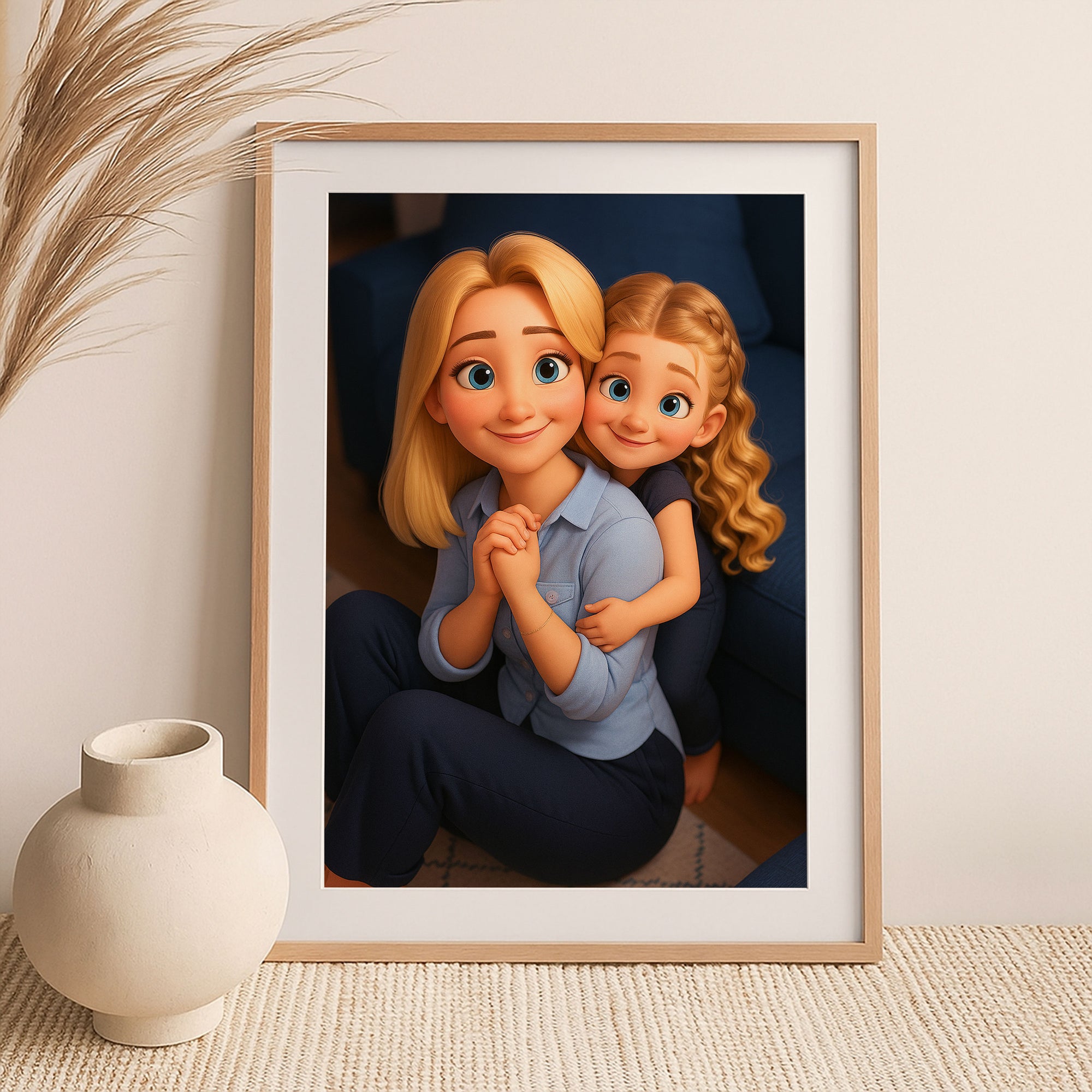 Charming Animated Portrait of Two Happy Girls in Vibrant Colors – Ideal for Kid's Room Decor
 - 1