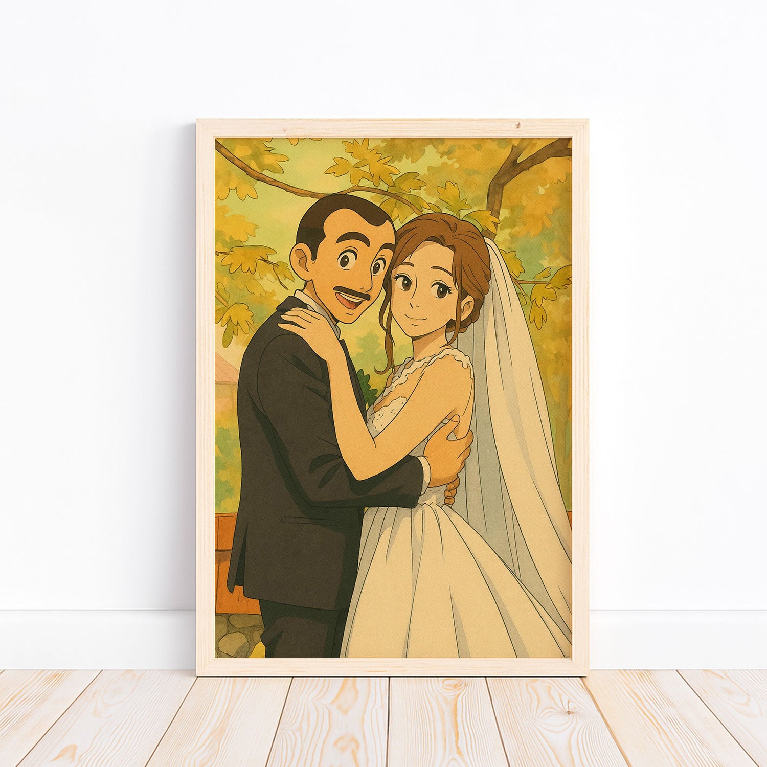 Charming Anime Couple Artwork: Nostalgic Landscape Design Perfect for Romantic Home Decor
 - 1